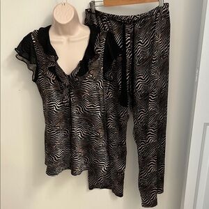 Oscar de la Renta Pink Label Zebra Satin Pajama Set - M